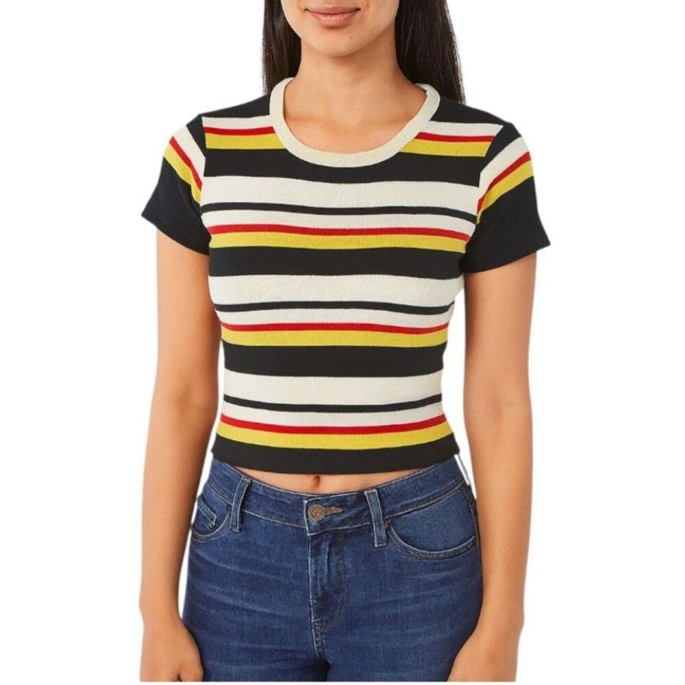 Uncivilized Women’s Striped Ribbed Crop Top in Black Multi | Size Small